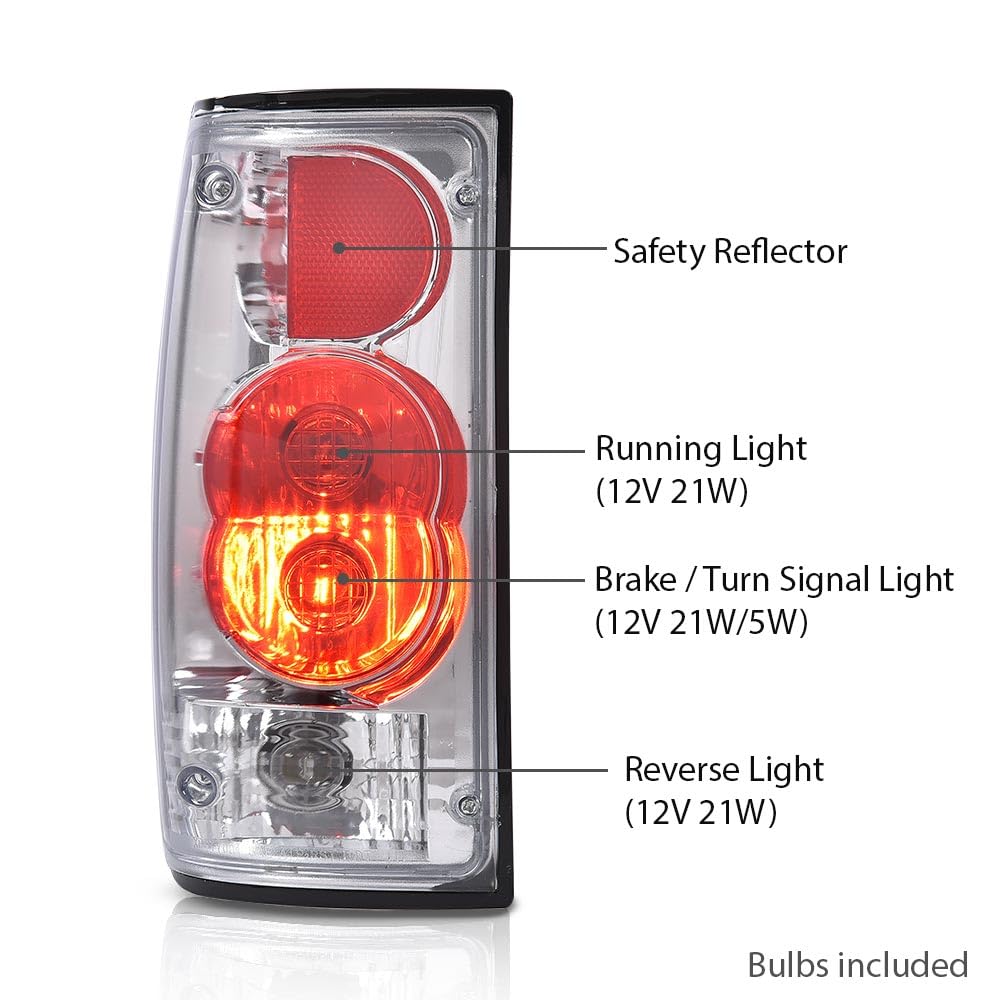 G-PLUS Tail Lights Brake Lamp w/Bulbs Compatible with Toyota Hilux Pickup Truck 1989-1995 8156089166, 8155089166, TO2800105, TO2801105 Clear Lens Chrome Housing LH&RH Luces TraserasAssembly