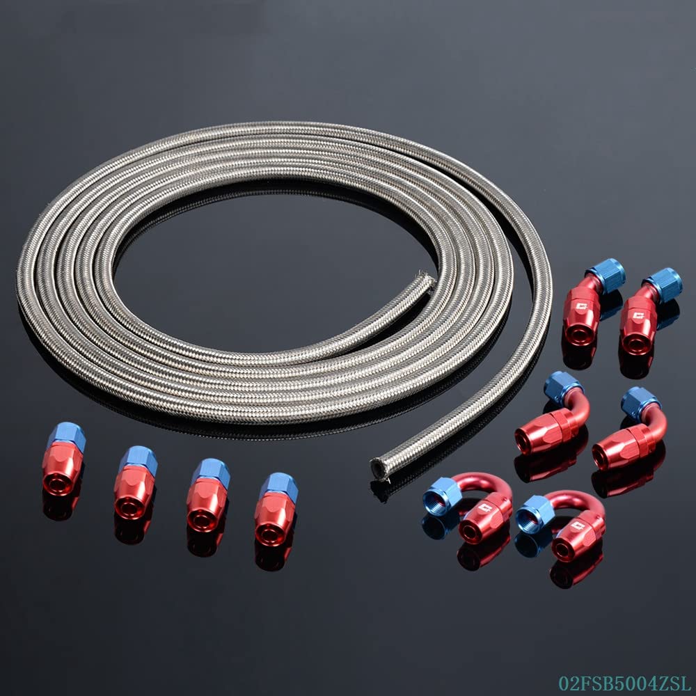 G-PLUS Stainless Steel Oil/Fuel Hose & Fitting Hose End Adaptor Kit,Transmission Gas Oil Fuel Line Fittings Kit 5 Meter Universal Replacement (4AN, Silver)
