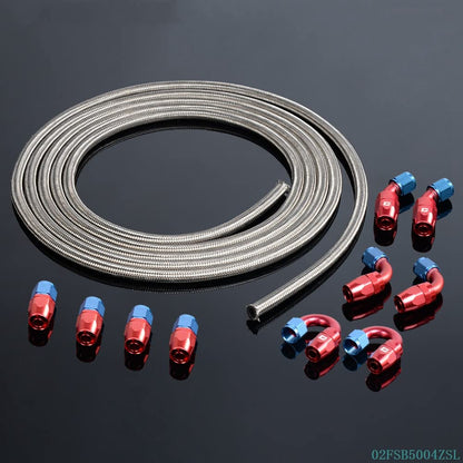G-PLUS Stainless Steel Oil/Fuel Hose & Fitting Hose End Adaptor Kit,Transmission Gas Oil Fuel Line Fittings Kit 5 Meter Universal Replacement (4AN, Silver)