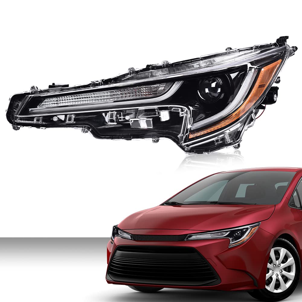G-PLUS Headlight LED Compatible with Toyota Corolla L LE 2020 2021 DRL Left Diver Side Headlamp Clear Lens Chrome Housing Amber Reflector Bumper Headlamps,faros delanteros