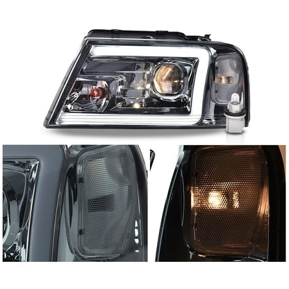 G-PLUS LED DRL Headlights Fit Ford F150 2004-2008,Fit Lincoln Mark Lt 2006-2008(NOT Fit 04 F150 Heritage/Flareside Beds), Headlamps Assembly,Smoky Lens Chrome Housing Clear Reflector