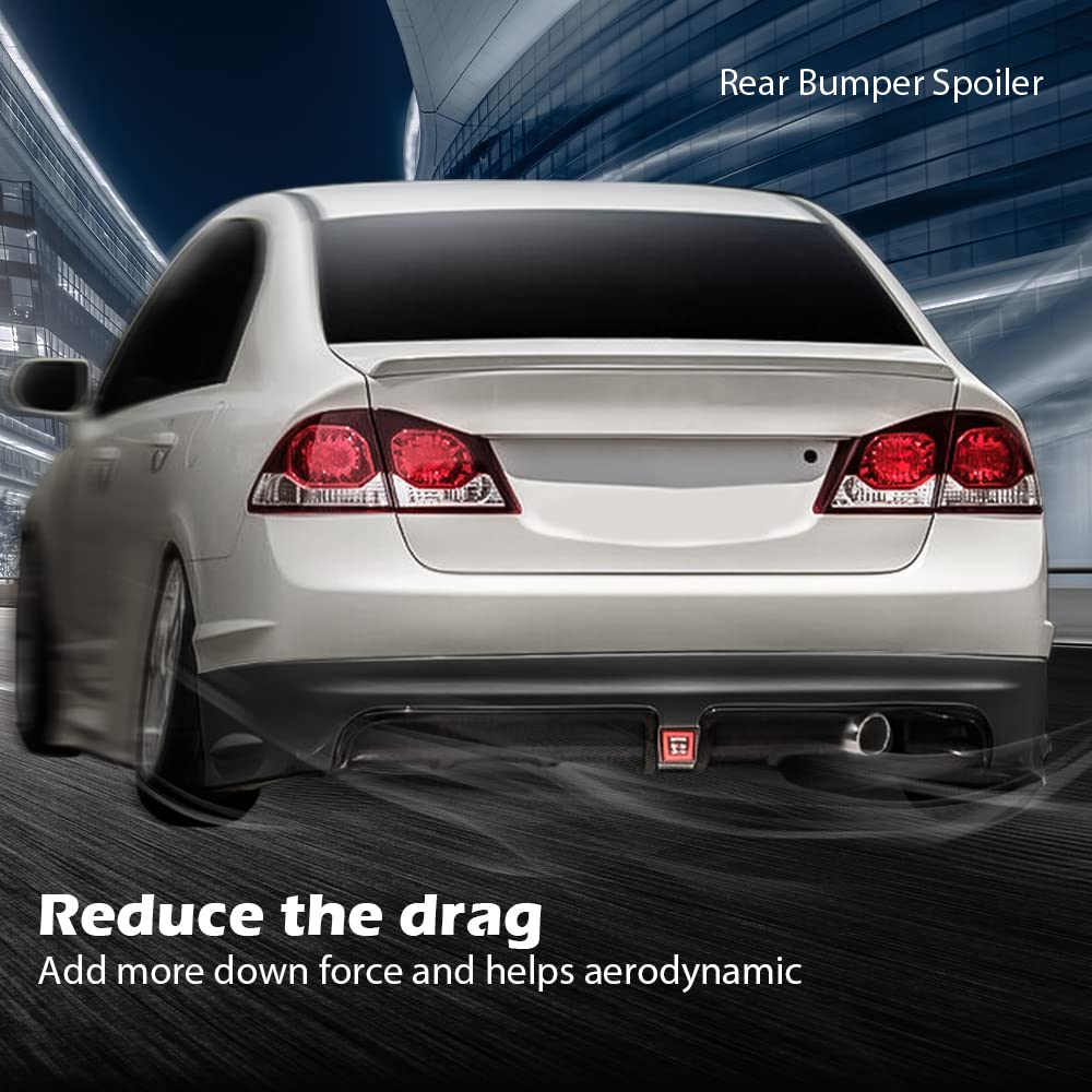 G-PLUS Rear Bumper Spoiler + LED 3RD Brake Light + Muffler Tip Compatible with Honda Civic 4 door only 2006-2011 Mug RR Style Air Dam Chin Diffuser Mugen Rear Bumper Lip
