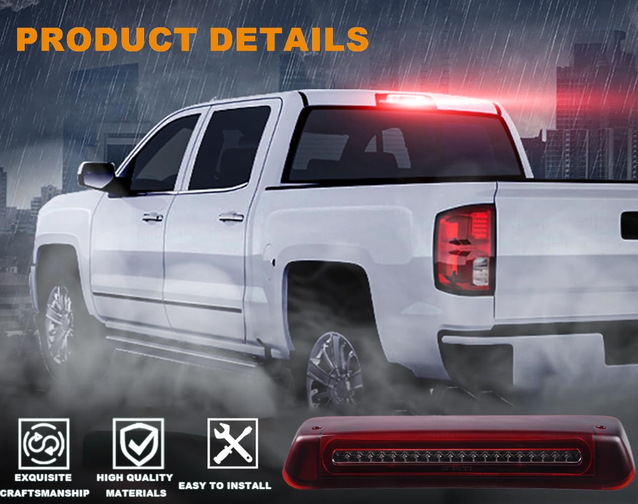 G-PLUS Rear LED 3rd Third Brake Light Compatible With 2004-2008 Ford F150 2005 2006 2007 Cargo Tail Stop Lamp Waterproof (Red Housing Clear Lens)