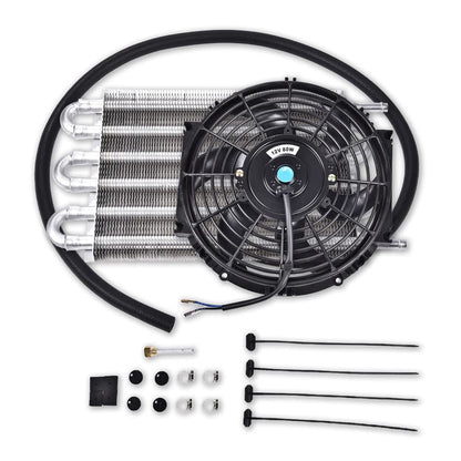 G-PLUS Transmission Oil Cooler & 10" Cooling Fan W/Kit,Aluminum 6 Row Radiator Remote Transmission Oil Cooler 10" Shroud Fan Kit