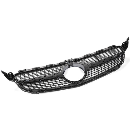 Diamond Style Front Bumper Grille Hood Grill Trim Shell Compatible with W205 C Class C250 C300 C400 C450 AMG Sport 2015 2016 2017 2018 (With Camera Hole)