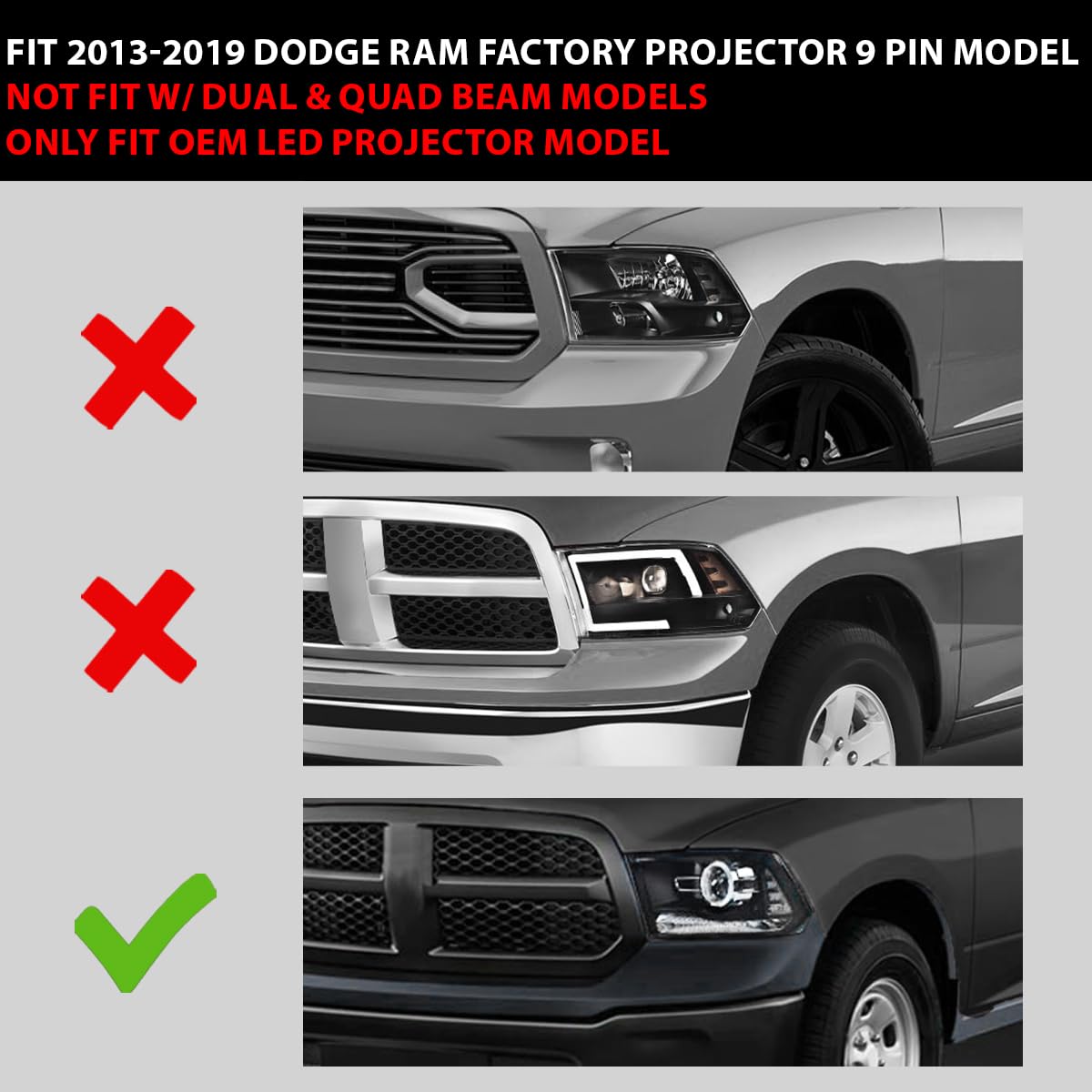 G-PLUS LED Bar Plank Headlights Fit Dodge Ram 1500 2500 3500 2013-2018 Projector Headlight Clear Lens Black Housing Clear Reflector CH2503217 55277409AD Bumper Headlamps,faros delanteros Assembly