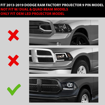 G-PLUS LED Bar Plank Headlights Fit Dodge Ram 1500 2500 3500 2013-2018 Projector Headlight Clear Lens Black Housing Clear Reflector CH2503217 55277409AD Bumper Headlamps,faros delanteros Assembly
