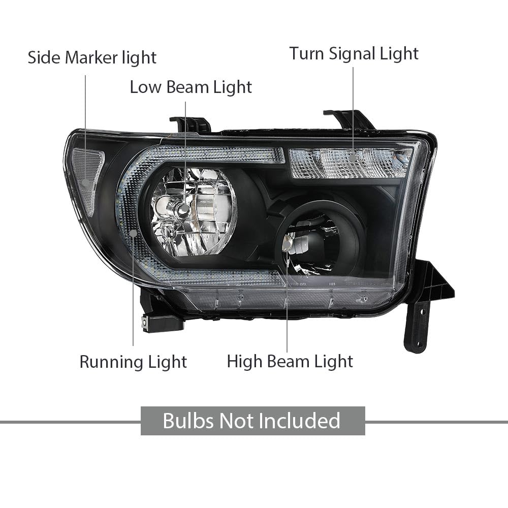 G-PLUS LED Headlights Halogen Headlamps Compatible with Toyota Tundra 2007-2013,Fit Toyota Sequoia 2008-2017 Clear Lens Black Housing Clear Reflector,faros delanteros