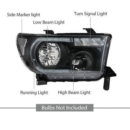 G-PLUS LED DRL Headlights Compatible with Toyota Tundra 2007-2013,Fit2008-2017 Toyota Sequoia Headlamps Assembly Clear Lens Black Housing Clear Reflector Left & Right,faros delanteros