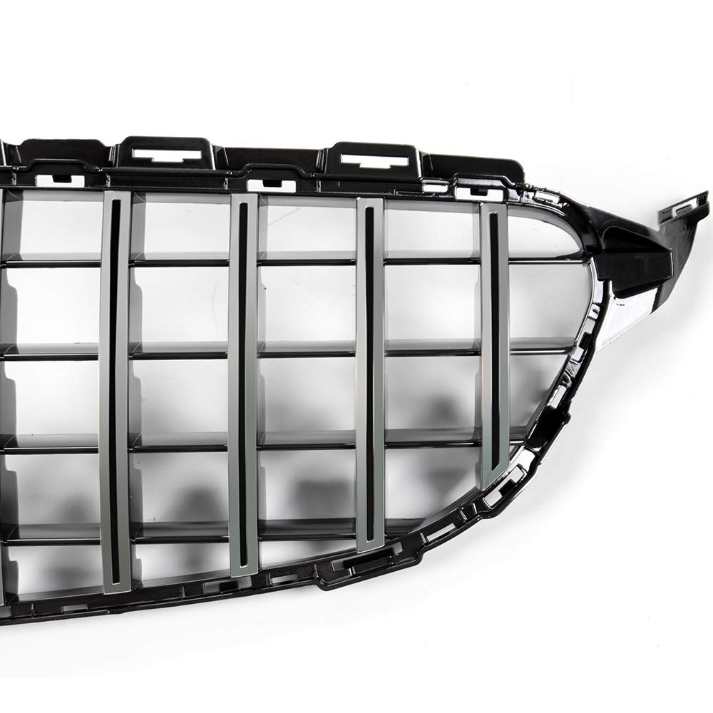 Front Bumper Upper Grille Compatible with C Class C200 C250 C300 C350 W205 2015 2016 2017 2018 AMG GT R Style Chrome Black Hood Grill (Without Camera Hole)