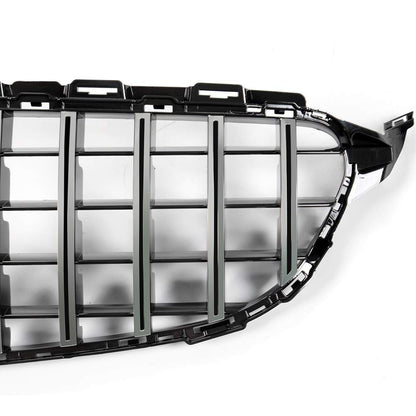 Front Bumper Upper Grille Compatible with C Class C200 C250 C300 C350 W205 2015 2016 2017 2018 AMG GT R Style Chrome Black Hood Grill (Without Camera Hole)