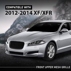 G-PLUS Front Center Upper Mesh Grille Compatible with Jaguar XF XFR 2012-2015 Black Front View