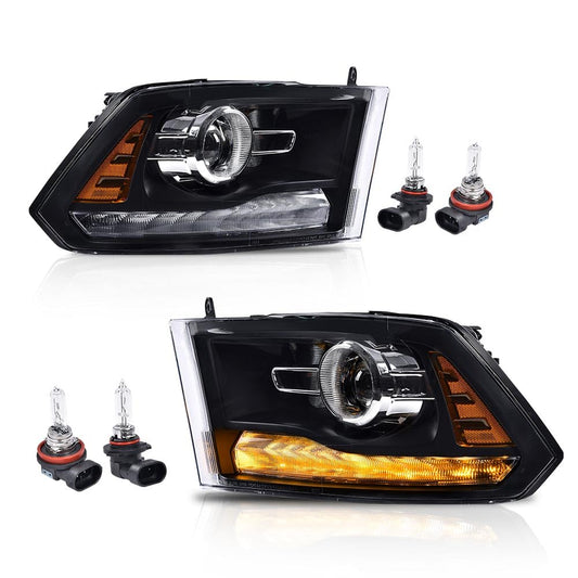 G-PLUS LED Bar Plank Style Headlights Fit for Dodge Ram 1500 2500 3500 2013-2018 Projector Headlamp,Fit Models w/Dual Beam& Quad Beam Models,Clear lens Black Housing Amber Reflector