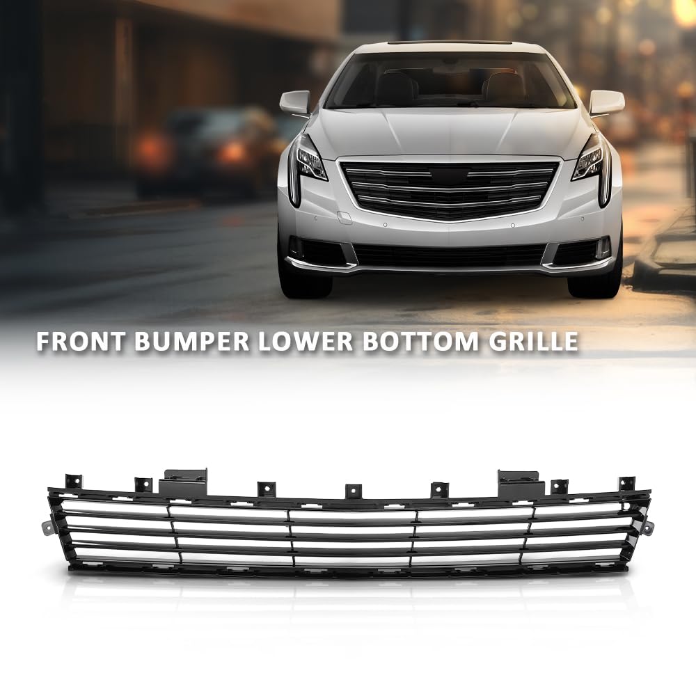 G-PLUS Front Bumper Lower Bottom Grille Compatible with Cadillac XTS 4-Door 3.6L 2018-2019 84111709, 8411-1709 Gloss Black
