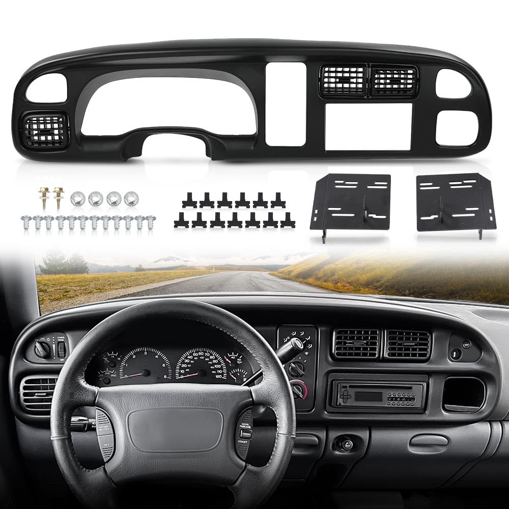 G-PLUS Dash Board Bezel Cover Double Din Compatible with Dodge Ram 1500 1998-2001/ Ram 2500 3500 1998-2002 Instrument Panel Cover w/Vent (Clips Included)