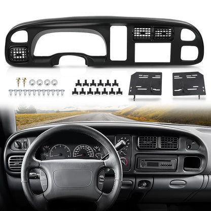 G-PLUS Dash Board Radio Bezel Double Din w/Vents Compatible with Dodge Ram 1500 1998-2001/ Ram 2500 3500 1998-2002 Matte Black Plastic