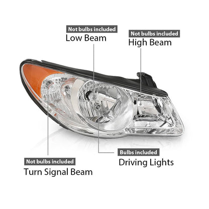 G-PLUS Headlights Assembly,Compatible with Hyundai Elantra 2007-2010 Bumper Headlamps w/o Bulb,Left & Right faros delanteros Clear Lens Chrome Housing Amber Reflector