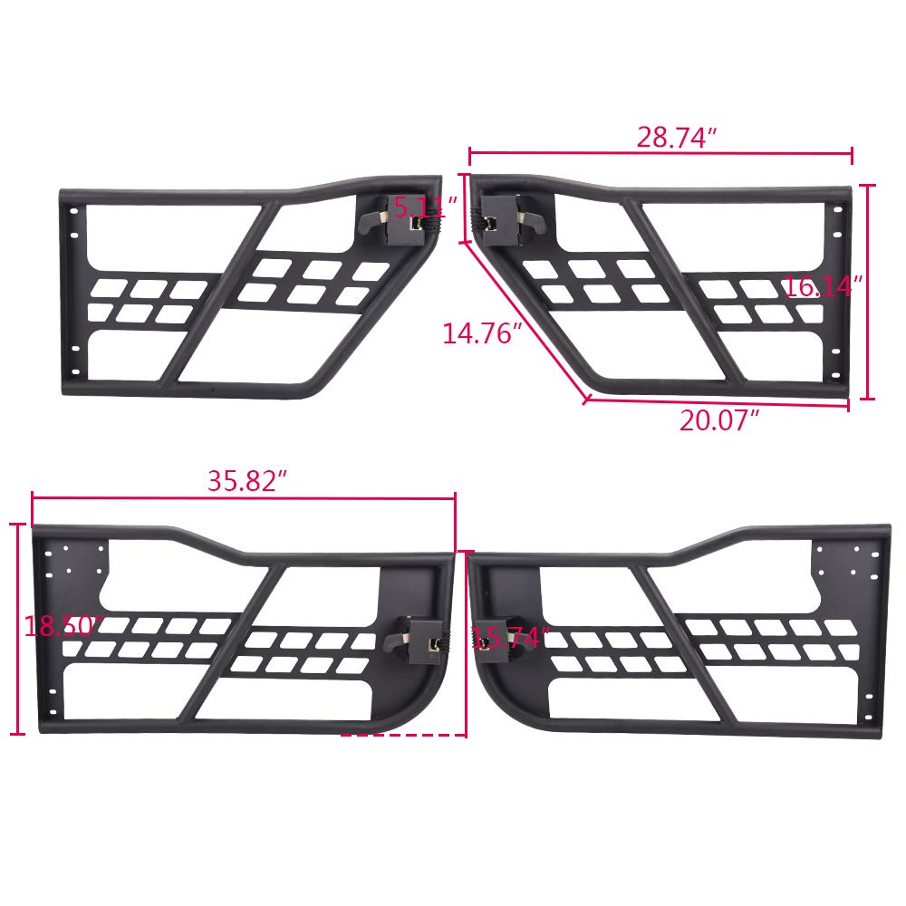 G-PLUS Tubular Doors Compatible With 2007-2018 Jeep Wrangler JK Unlimited 4 Doors Rock Crawler Off Road Replacement Front & Rear Tube Doors Without Mirror (Hardware Included) Steel Textured Black