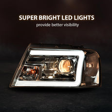 G-PLUS LED DRL Headlights for Ford F150 2004-2008 Lincoln Mark LT 2006-2008 Clear Lens Chrome Side View