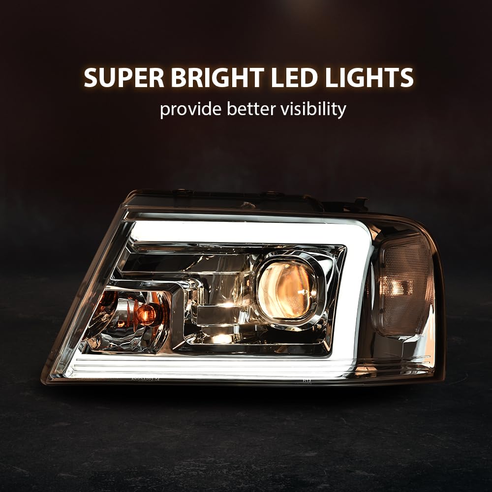 G-PLUS LED DRL Headlights, Fit 2004-2008 Ford F150/ 2006-2008 Lincoln Mark Lt(NOT Fit 2004 F150 Heritage/Flareside Beds), Clear Lens Chrome Housing Clear Reflector Bumper Headlamps