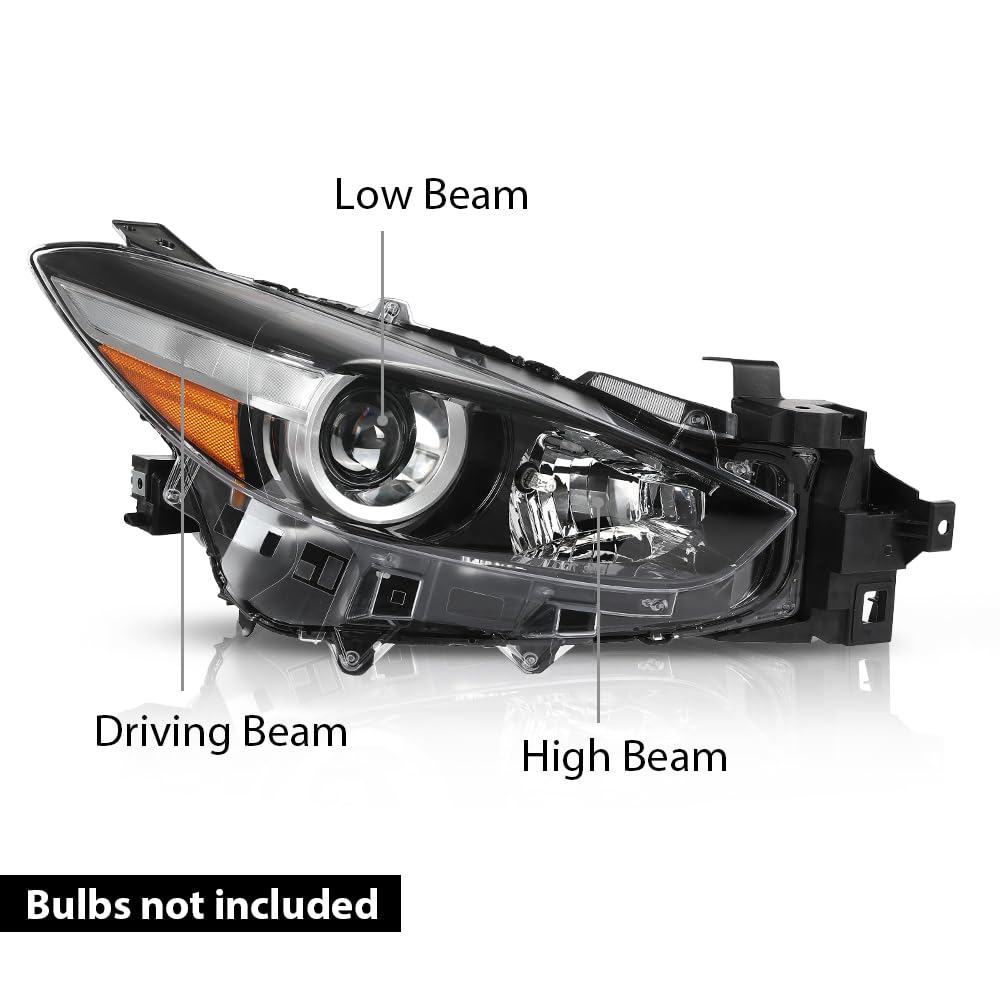 G-PLUS Projector Headlights Assembly Compatible with Mazda 3 2017-2018 4-Door Sedan & Hatchback,Bumper Headlamps,faros delanteros Clear Lens Black Housing Amber Reflector Left & Right