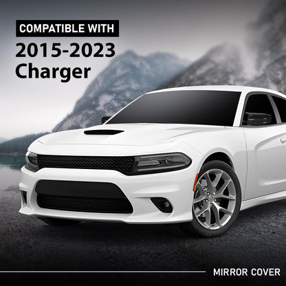 G-PLUS Side Mirror Covers Shell Cap Left and Right Compatible with Dodge Charger SRT 2015-2023 Horn Style Black