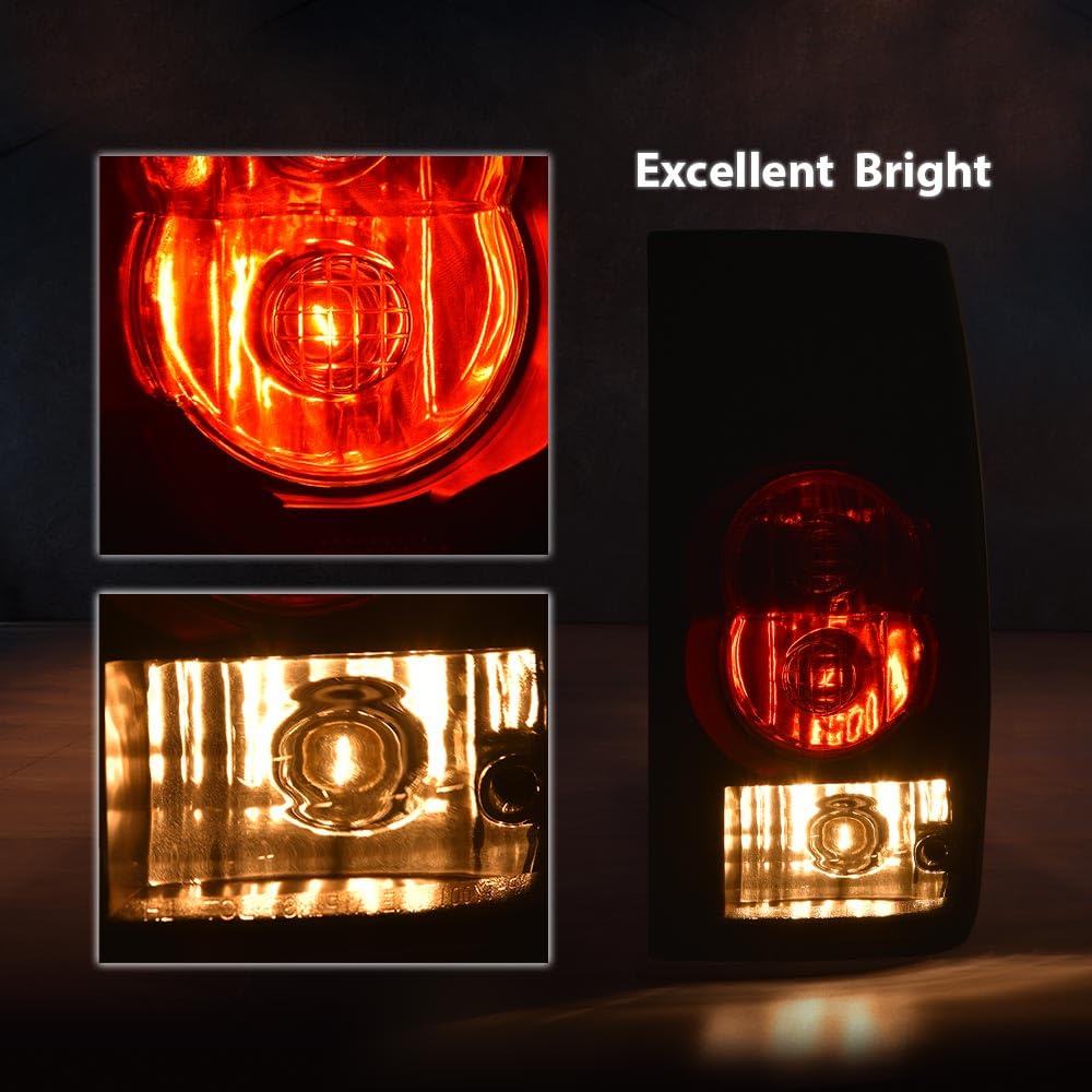 G-PLUS Tail Light Assembly Rear Brake Lamp LH&RH w/Bulbs Compatible with Toyota Hilux Pickup Truck 1989-1995 8156089166, 8155089166, TO2800105, TO2801105 Smoke Lens Black Housing Luces Traseras