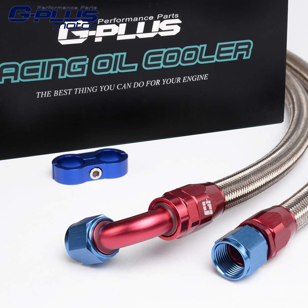 30 Row AN10-10AN Universal Aluminum Engine Transmission Oil Cooler Kit + Oil Filter Relocation Kit Silver