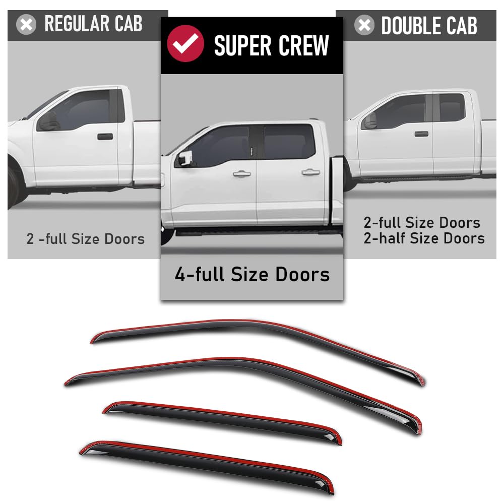 G-PLUS in-Channel Auto Vent Window Visor 4pcs Compatible with Ford F250 F350 F450 F550 Super Duty Supercrew 1999-2016, Not Fit Supercab Or Extended Cab in-Channel Rain Guards Smoke