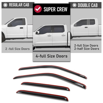 G-PLUS in-Channel Auto Vent Window Visor 4pcs Compatible with Ford F250 F350 F450 F550 Super Duty Supercrew 1999-2016, Not Fit Supercab Or Extended Cab in-Channel Rain Guards Smoke