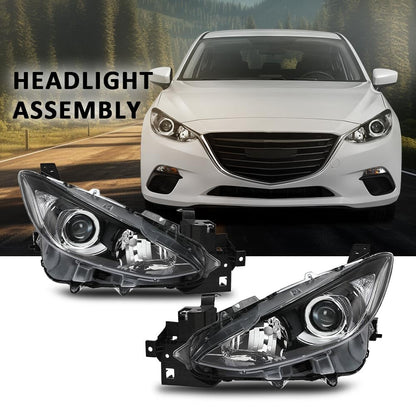G-PLUS Headlights Assembly Front Headlamps Projector Compatible with Mazda 3 2014-2016 BPW1510K0 BPW9510K0A Clear Lens Black Housing Clear Reflector,faros delanteros