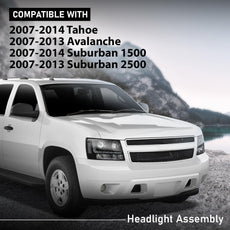 G-PLUS LED Headlights Assembly for Chevy Tahoe Suburban Avalanche 2007-2014 Clear Lens Black Front View
