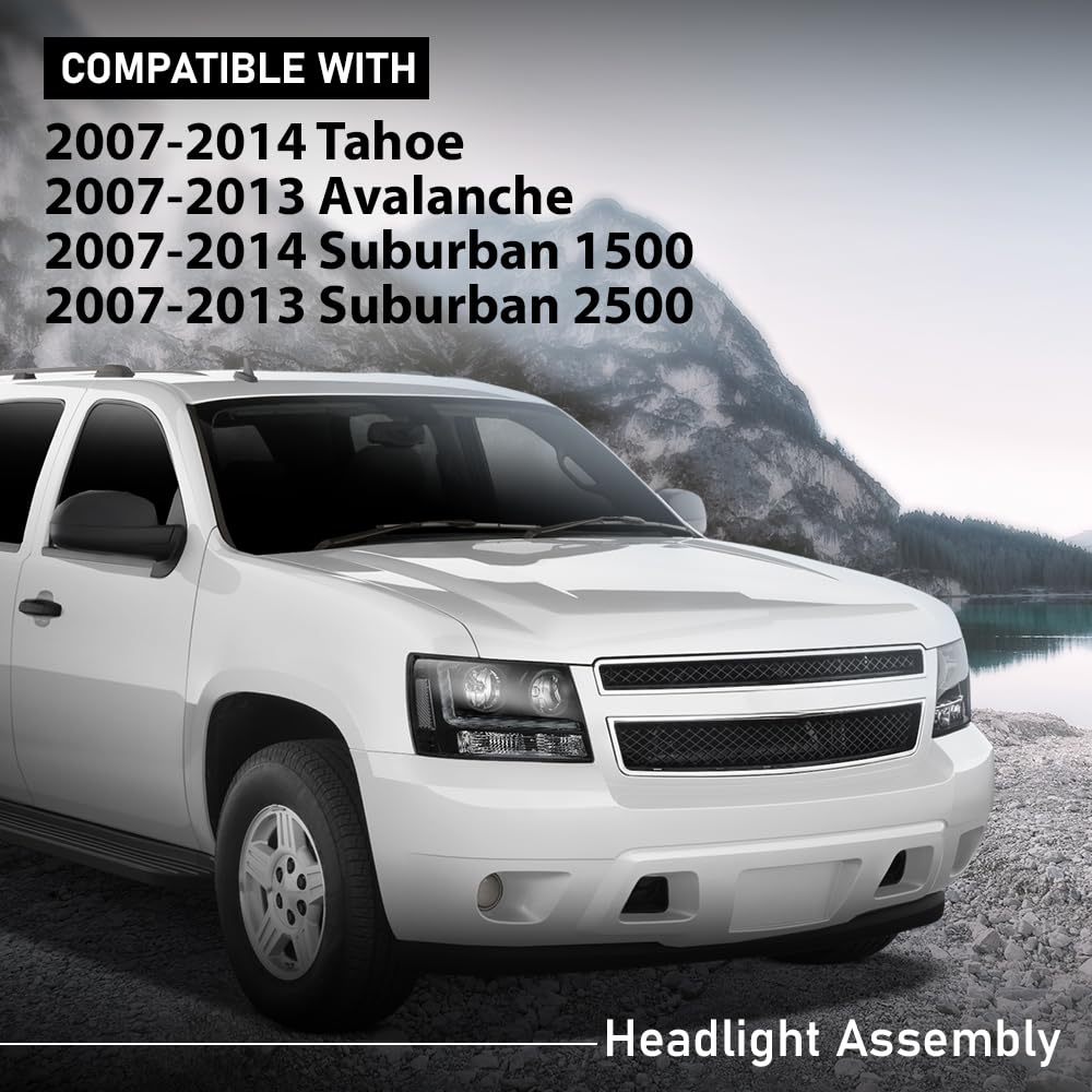 G-PLUS LED Headlights Assembly Front Headlamps Fit Chevy Tahoe Suburban 1500 2007-2014,Fit Chevy Avalanche Suburban 2500 2007-2013 Clear Lens Black Housing Clear Reflector,faros delanteros