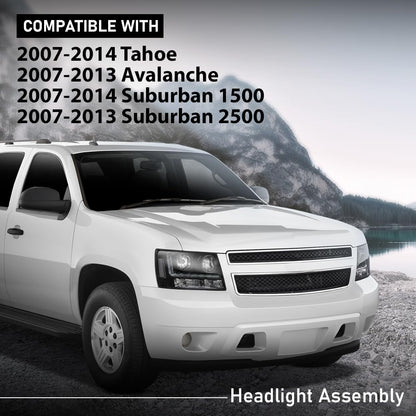 G-PLUS LED Headlights Assembly Front Headlamps Fit Chevy Tahoe Suburban 1500 2007-2014,Fit Chevy Avalanche Suburban 2500 2007-2013 Clear Lens Black Housing Clear Reflector,faros delanteros