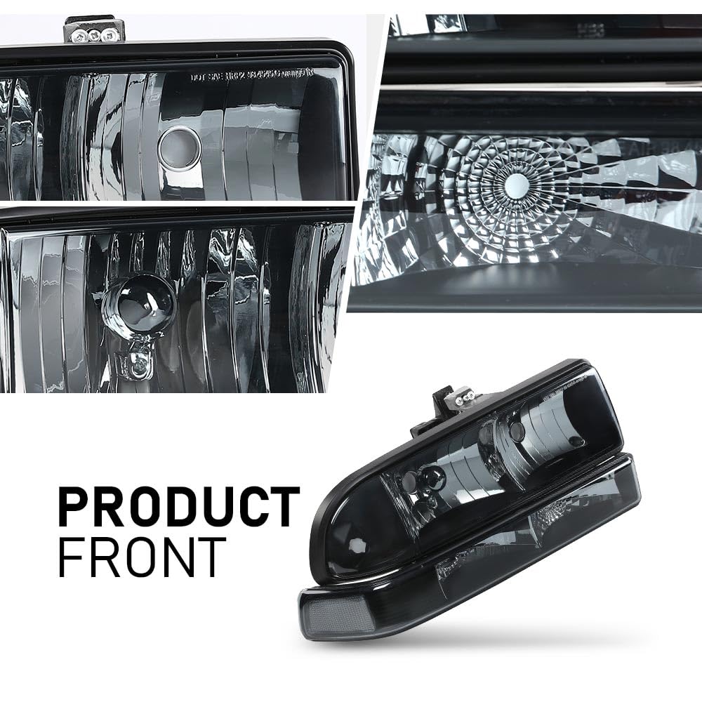 G-PLUS Headlights Corner Bumper Turn Signal w/o Bulbs Fit Chevy Blazer 1998-2005/Fit Chevy S10 Pickup 1998-2004 Smoke Lens Black Housing Clear Reflector Bumper Headlamps,faros delanteros Assembly
