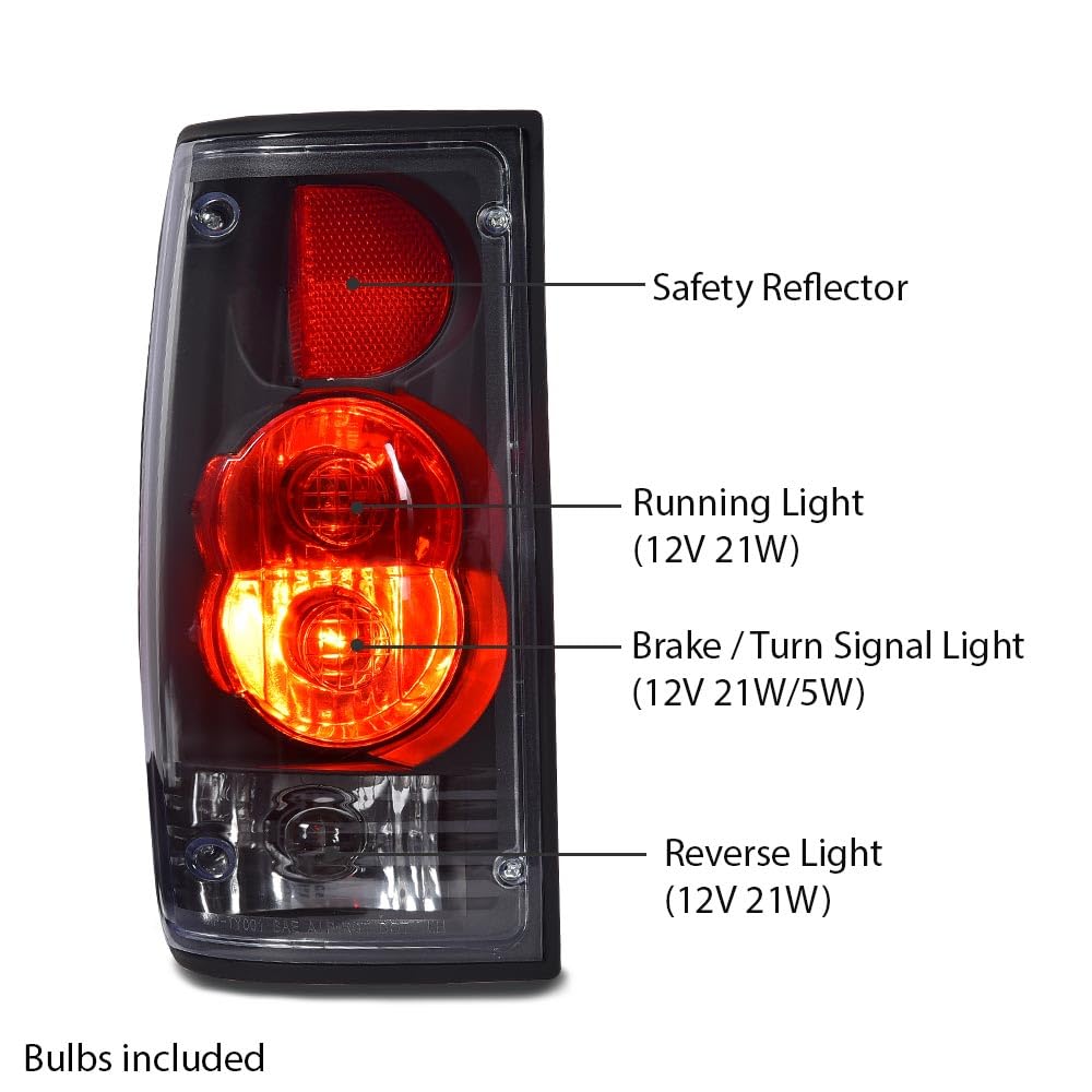 G-PLUS Tail Lights Brake Lamp w/Bulbs Compatible with Toyota Hilux Pickup Truck 1989-1995 8156089166, 8155089166, TO2800105, TO2801105 Clear Lens Black Housing LH&RH Luces TraserasAssembly