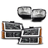 G-PLUS LED Left and Right Side Headlights Lamps Assembly & Fog Lights Fit Chevy Silverado Avalanche 2003-2006 1500 2500 3500 (Clear Lens Chrome Housing Amber Reflector Headlamps + Fog Lights)