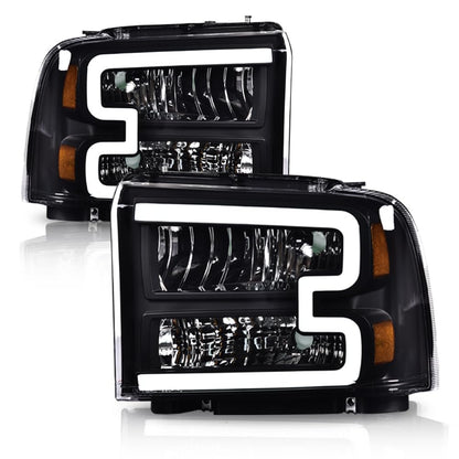 G-PLUS LED DRL Headlights, Compatible with 2005 2006 2007 Ford F250 F350 F450 F550 Super Duty Bumper Headlamps, Clear Lens Black Housing Amber Reflector