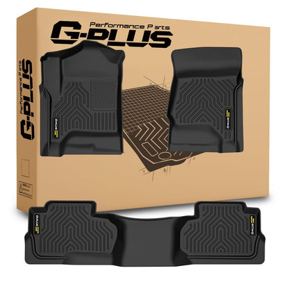 G-PLUS TPE Floor Mats Fit Chevy Silverado GMC Sierra 1500 Double Cab 2014-2019 1st & 2nd Row Truck Accessories Cargo Liners All Weather Protection 3PCS Black Alfombras para Carro