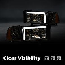 G-PLUS LED Headlights for Dodge Ram 1500 1994-2001 Ram 2500 3500 1994-2002 Chrome Housing Front View