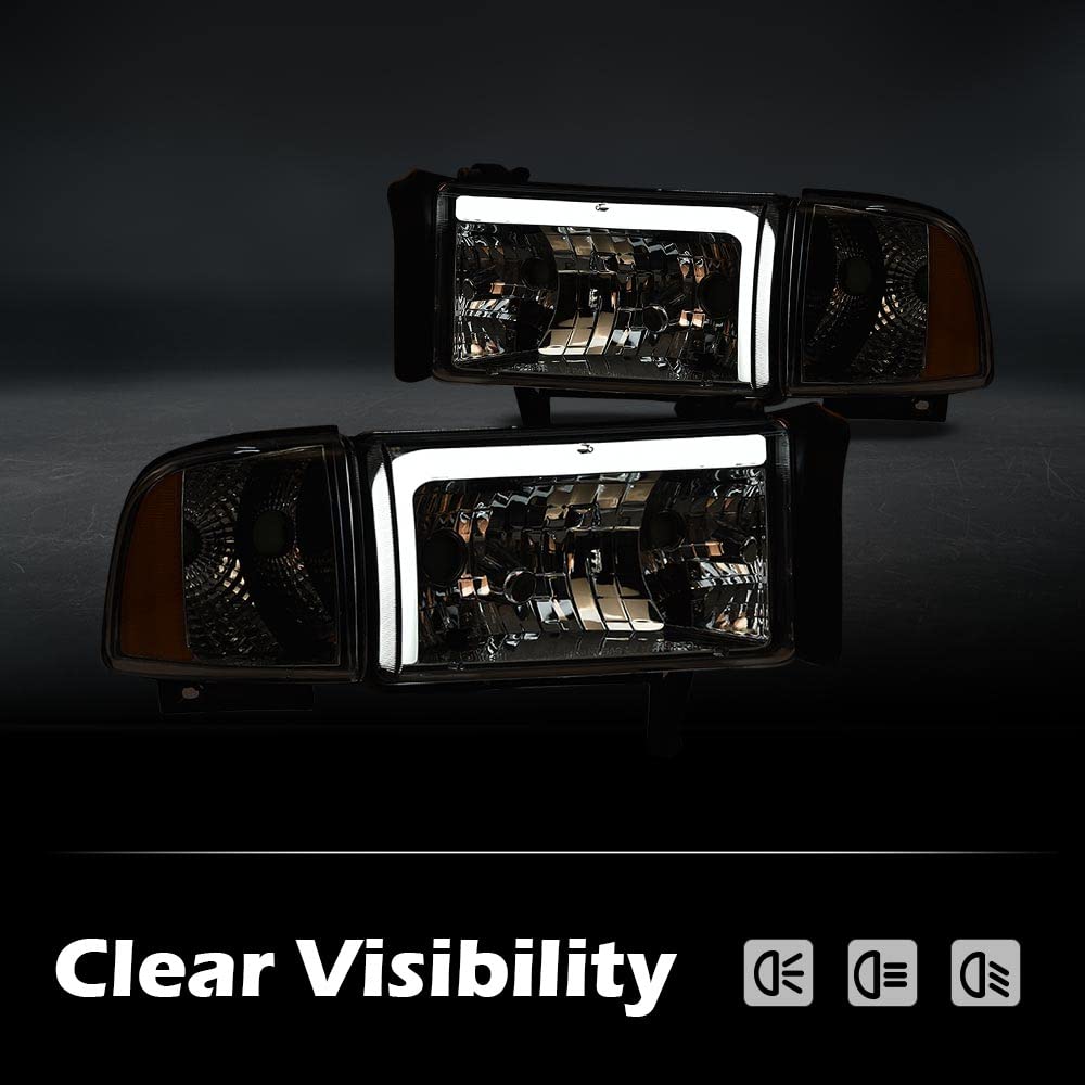 G-PLUS LED Headlights Head Lamps Fit Dodge Ram 1500 1994-2001/Fit Dodge Ram 2500 3500 1994-2002 Left & Right Clear Lens Chrome Housing Amber Reflector Bumper Headlamps w/o Bulbs,faros Assembly
