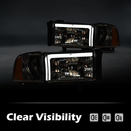 G-PLUS LED Headlights Head Lamps Fit Dodge Ram 1500 1994-2001/Fit Dodge Ram 2500 3500 1994-2002 Left & Right Clear Lens Chrome Housing Amber Reflector Bumper Headlamps w/o Bulbs,faros Assembly