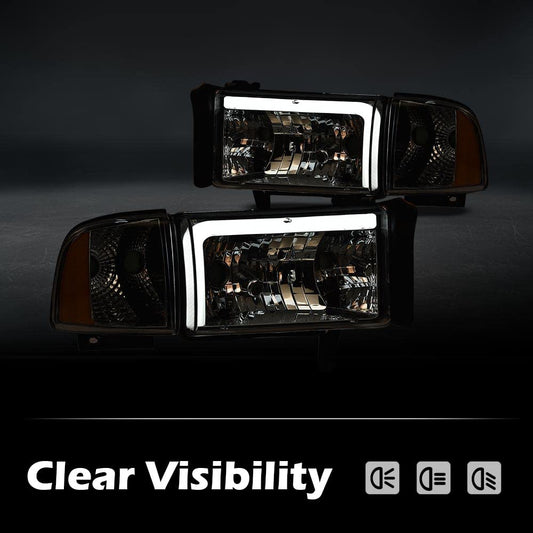 G-PLUS LED Headlights Head Lamps Fit Dodge Ram 1500 1994-2001/Fit Dodge Ram 2500 3500 1994-2002 Left & Right Clear Lens Chrome Housing Amber Reflector Bumper Headlamps w/o Bulbs,faros Assembly