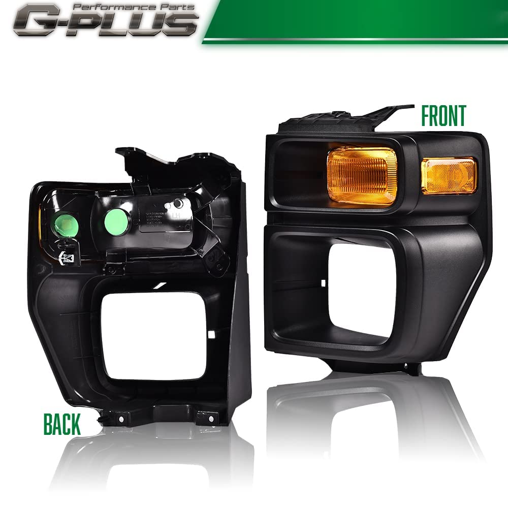G-PLUS Headlight Trim Bezel with Parking Turn Signal Light, Compatible With 08-14 Ford E150/08-14 Ford E250/08-19 Ford E350 (Driver Side (Left))