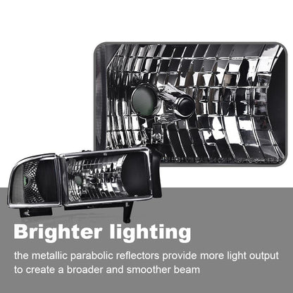 G-PLUS Headlights Lamps Fit 1994-2001 Dodge Ram 1500/1994-2002 Dodge Ram 2500 3500,Not fit Ram Sport,Clear Lens Black Housing Clear Reflector w/o Bulbs Bumper Headlamps,faros delanteros Assembly