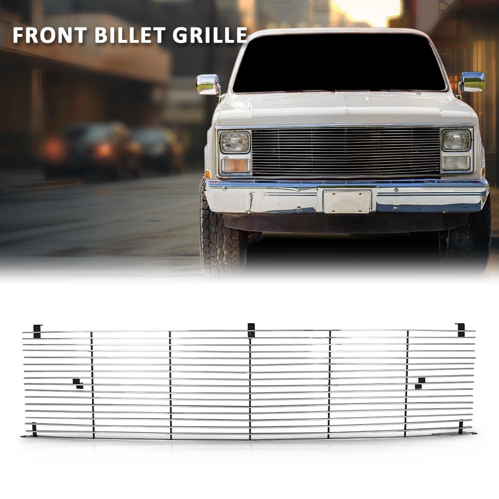 G-PLUS Front Billet Grille Insert Compatible with Chevy Blazer Suburban GMC Jimmy Suburban 1981-1988, Fit Chevy GMC C/K Pickup 1981-1987, Fit for Phantom Style With Stacked Lights