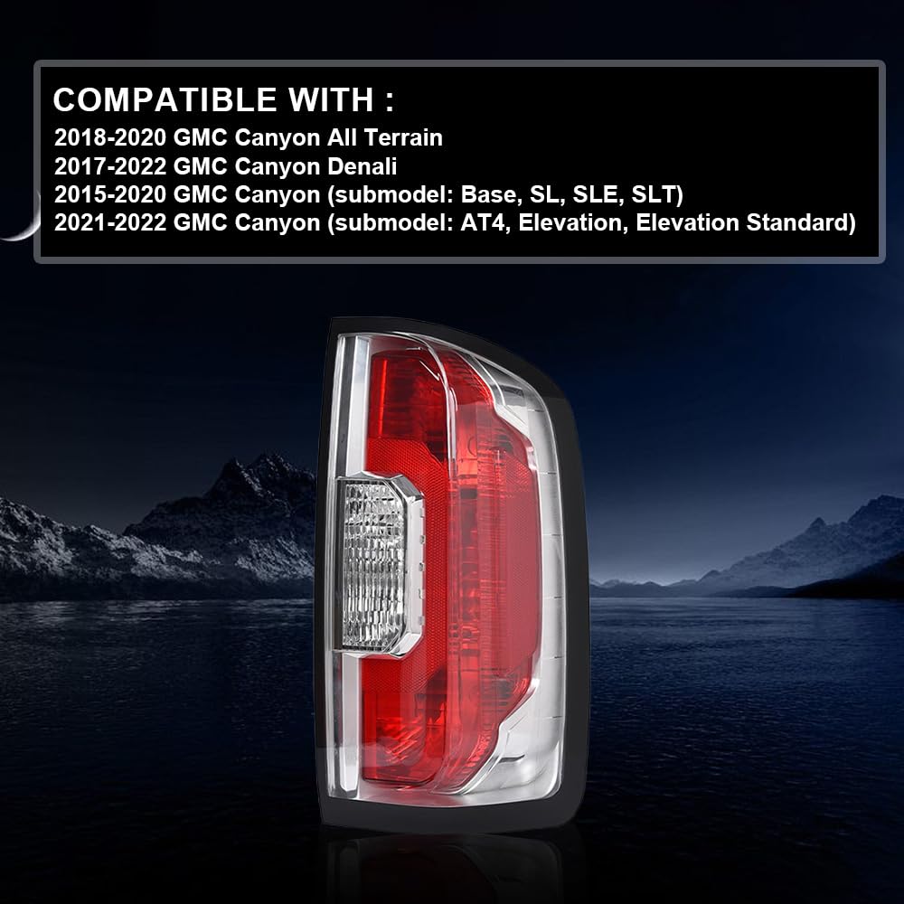 G-PLUS Tail Light w/Bulb Right Passenger Side Compatible with GMC Canyon 2015-2022(Submodel:Terrain,Denali,Base,SL,SLE,SLT,AT4,Elevation,Elevation Standard) Luces Traseras Rear Brake Lamps Assembly