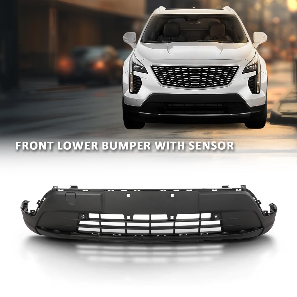 G-PLUS Bumper Cover Front Lower Compatible with Cadillac XT4 2019-2023 With Sensor Holes Black