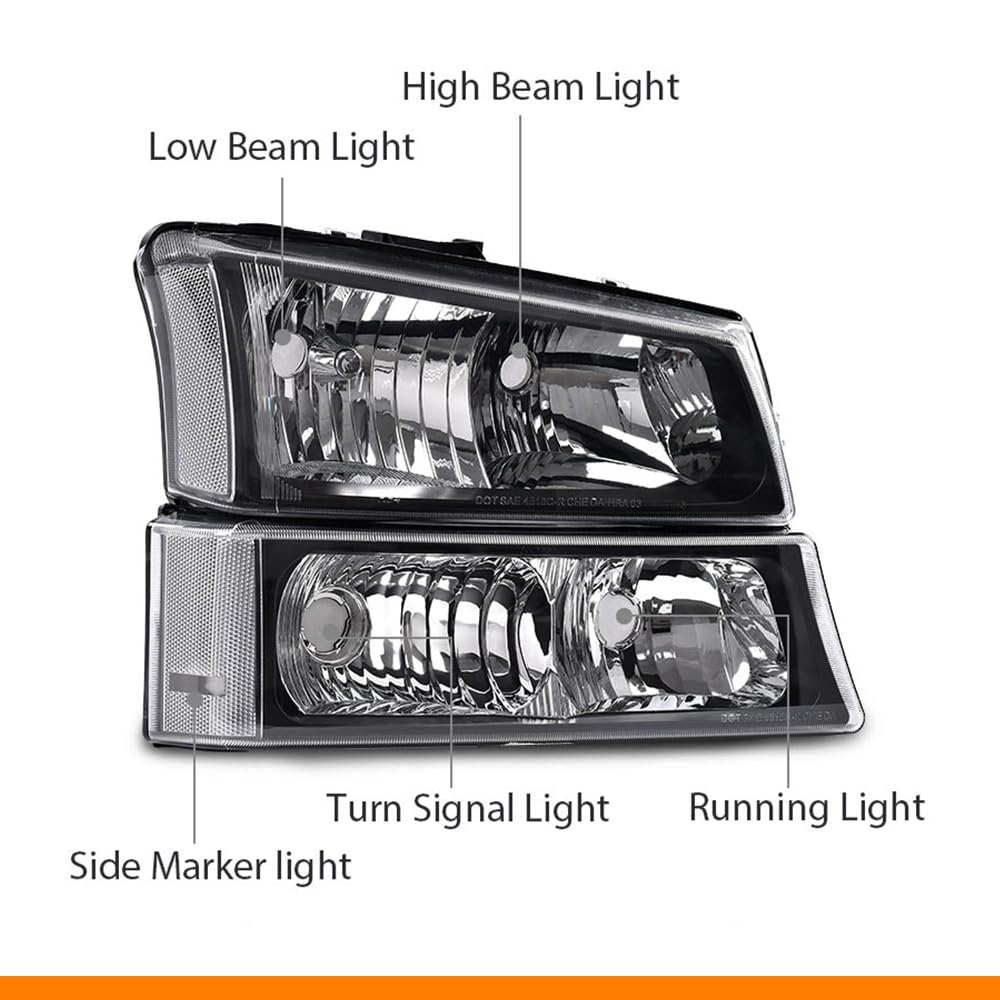 G-PLUS Headlights Compatible with Chevy Avalanche 1500 2500/Fit Chevy Silverado 1500 2500 3500 2003-2006,Clear Lens Black Housing Clear ReflectorBumper Headlamps,faros delanteros