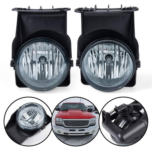 G-PLUS Pickup Bumper Fog Lights Lamps Left and Right Compatible with 2003 2004 2005 2006 GMC Sierra 1500 GM2592154, GM2593154, GM2593128 Smoky Lens